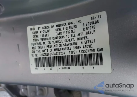 2013 Honda Accord Lx из США, поврежденный, VIN 1HGCR2F35DA227234